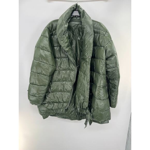 Universal Standards Womens Puffer Bomber Jacket Gray M Button Long Sleeve NWOT - Picture 2 of 5